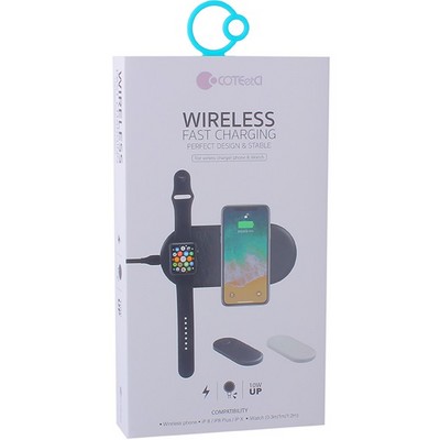 Беспроводное зарядное устройство COTECi WS-8 (10W, ABS) для Apple iPhone и Watch 2в1 Wireless Fast Charger (CS5161-WH) Белый - фото 5787