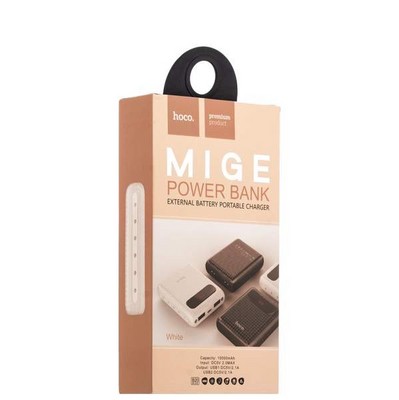 Аккумулятор внешний универсальный Hoco B20-10000 mAh Mige Power Bank (2USB: 5V-2.1A) White Белый - фото 5983