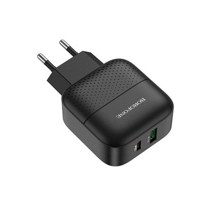 Адаптер питания BOROFONE BA46A Premium PD+QC 3.0 fast Charger (USB: 5V max 3.0A/ 18Вт) Черный - фото 11622