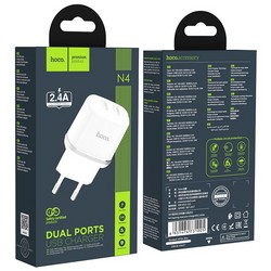 Адаптер питания Hoco N4 Aspiring dual port charger Apple&Android (2USB: 5V max 2.4A) Белый