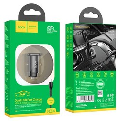 Разделитель автомобильный Hoco NZ4 Wise road 24W dual port PD car charger с кабелем MicroUSB (2USB: 5V & 2.4A 12W/ total output 24W) Черный