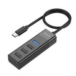 Переходник Hoco HB25 Easy mix 4-in-1 converter (Type-c to USB3.0 + USB 2.0x3) черный