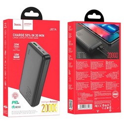 Аккумулятор внешний универсальный Hoco J87A 20000 mAh Tacker PD20W+QC3.0 power bank (USB:5V-3.0A Max) Черный