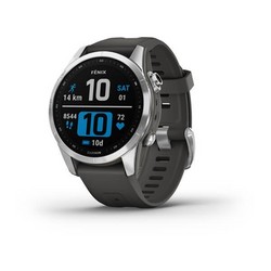 Умные часы Garmin Fenix 7S Solar серебристый с графитовым силиконовым ремешком