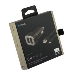 Разделитель автомобильный Deppa Car charger 2.4A D-11283, кабель microUSB 1.2m 12/24V (2USB: 5V/2.4A) Черный