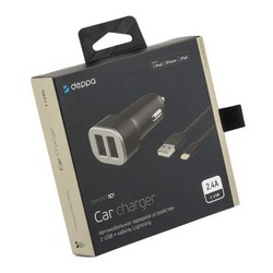 Разделитель автомобильный Deppa Car charger 2.4A MFI D-11285, дата-кабель 8-pin Lightning 1.2m 12/24V (2USB: 5V/2.4A) Черный