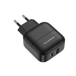 Адаптер питания BOROFONE BA46A Premium PD+QC 3.0 fast Charger (USB: 5V max 3.0A/ 18Вт) Черный