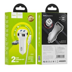 Разделитель автомобильный Hoco Z40 Superior dual port car charger с кабелем MicroUSB (2USB: 5V & 2.4A) Белый