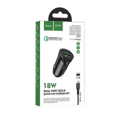 Разделитель автомобильный Hoco Z39 Farsighted dual port QC3.0 Car charger с кабелем MicroUSB (2USB: 3.6V-6.5V & 3A 18W) Черный